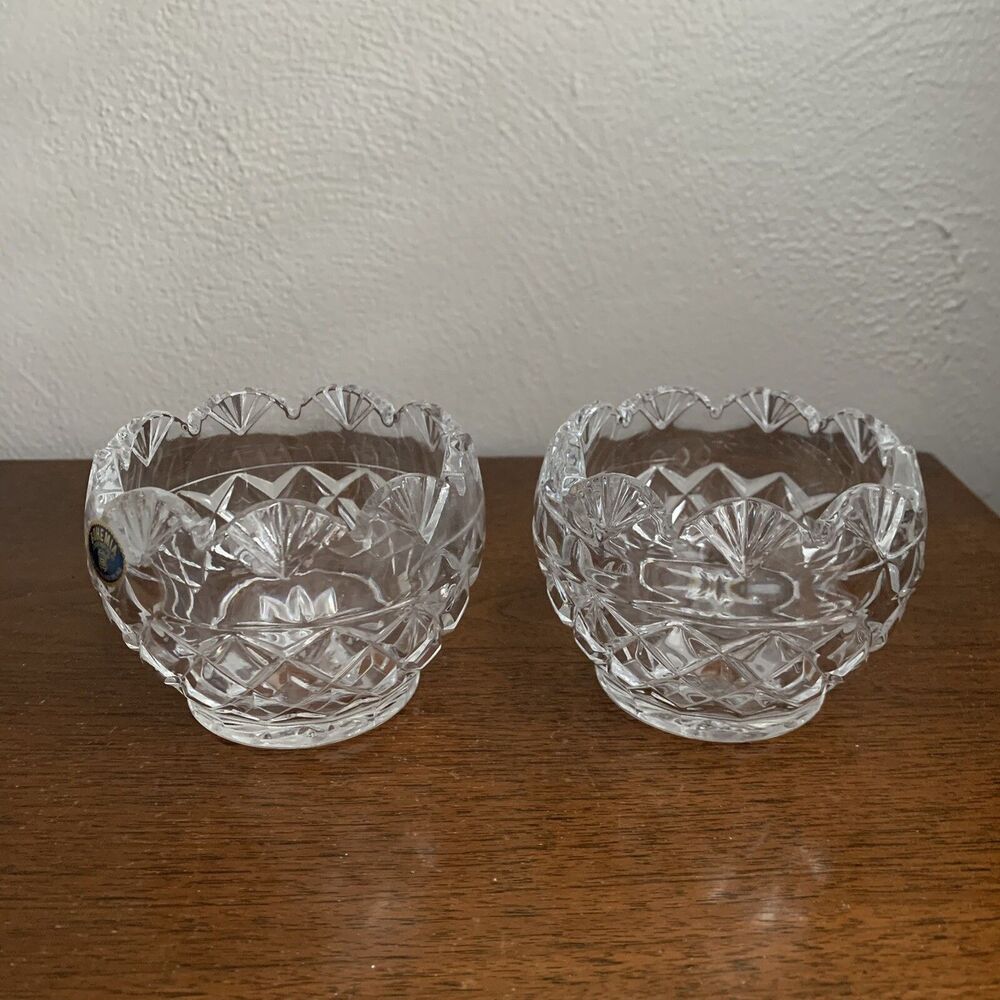 Bohemia Lot of 2 Crystal Votive Candle Holder Bud Vase Czech Republic 24% Lead